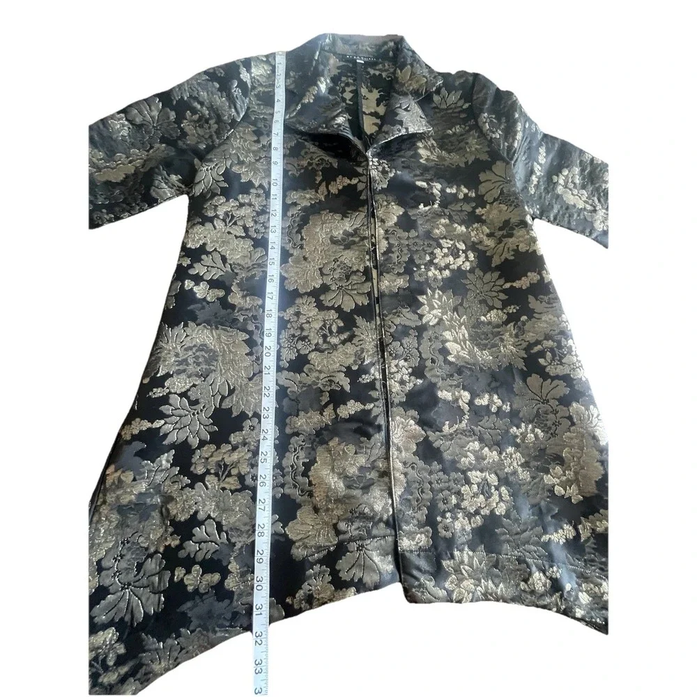 Bryn Walker Womens Black Gold Floral‎ Kimono Jacket Sz Small S Italian Fabric